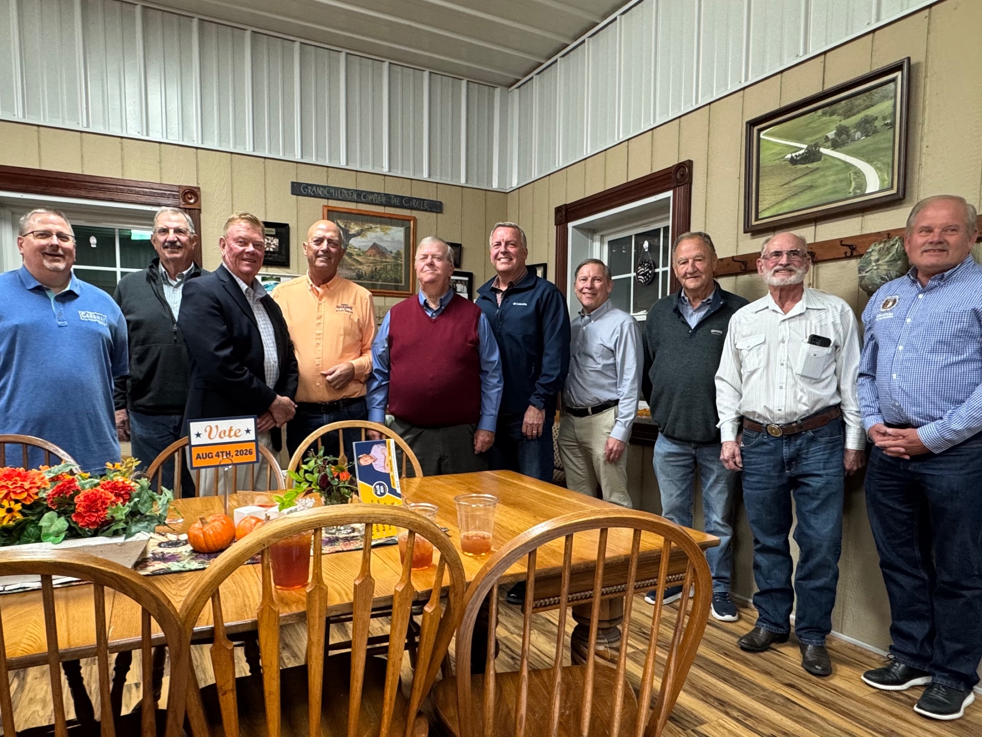 Greg Sharpe with a group of Northeast Missouri community leaders and elected officials at a campaign event
