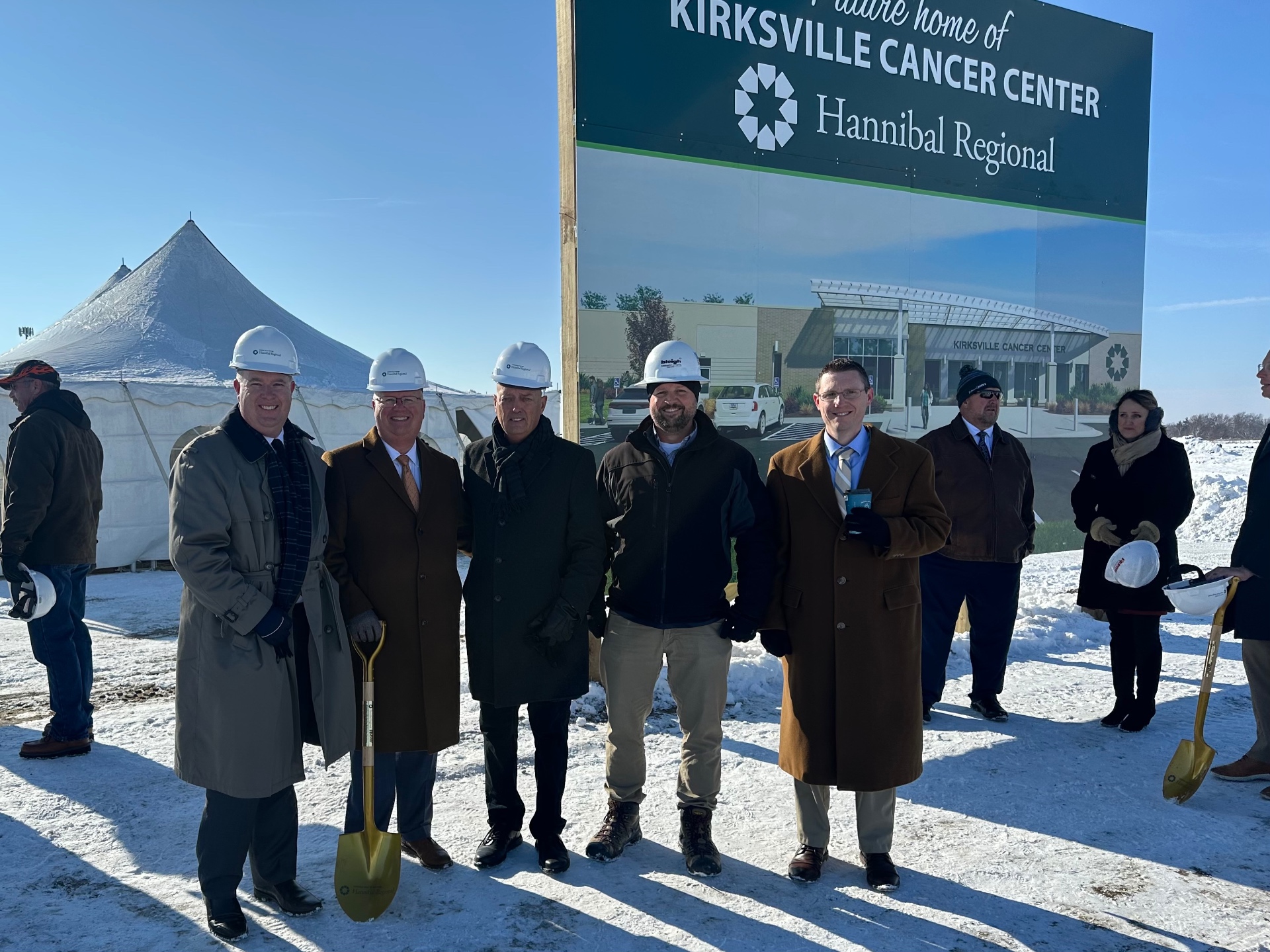 Greg Sharpe with community and hospital leaders at the Kirksville Cancer Center groundbreaking with Hannibal Regional
